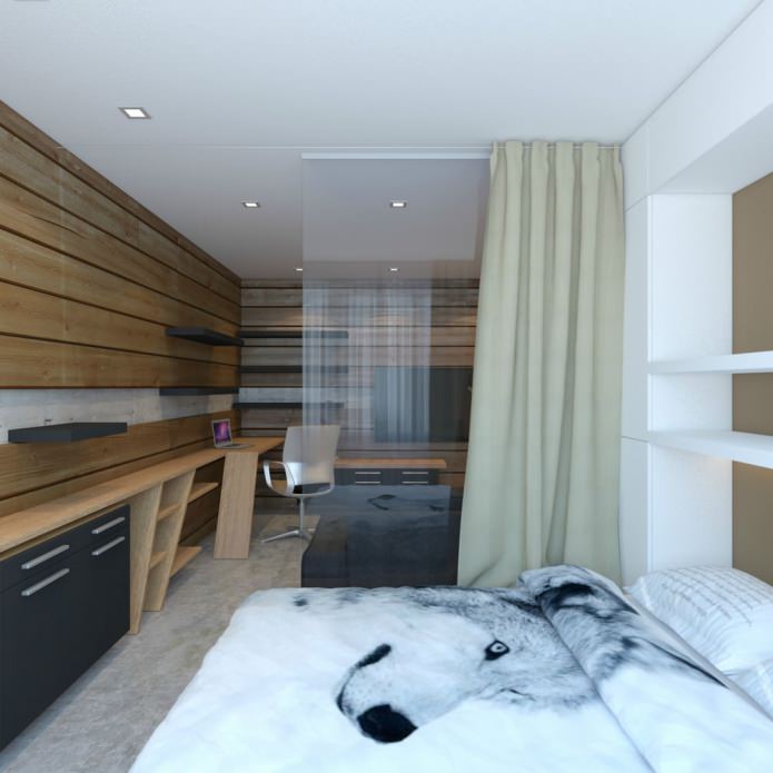 Dormitorio con diseño de apartamento de una habitación de 33 m².