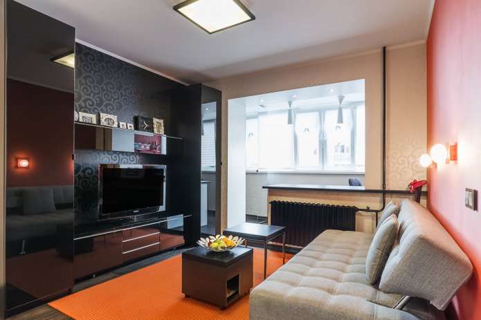 sala de estar en el interior de un apartamento de una habitación en un estilo moderno
