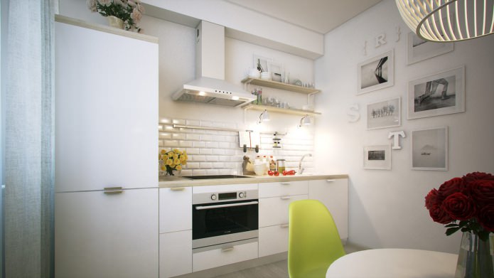 Cocina en el diseño de un apartamento de una sola habitación de 40 m².