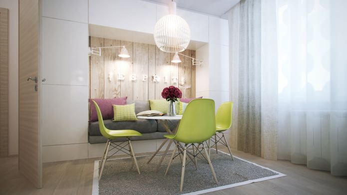 Cocina en el diseño de un apartamento de una habitación de 40 m².