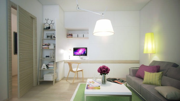 Sala de estar con diseño de apartamento de una habitación de 40 m².