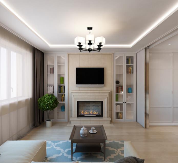 Salón en un apartamento de una habitación de 50 m²