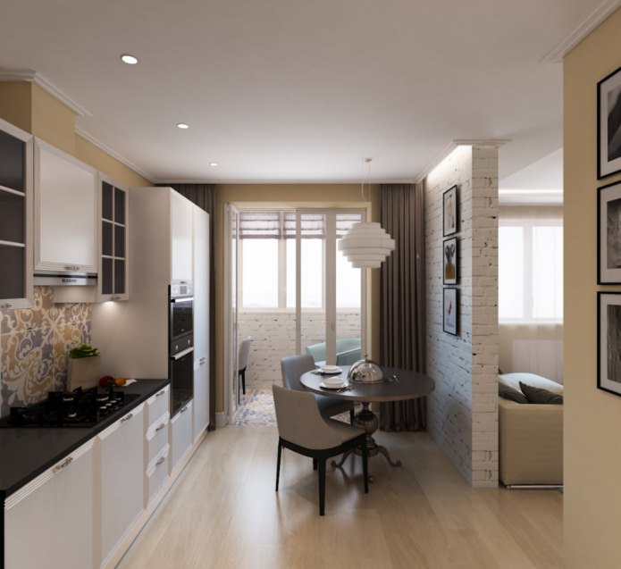 Cocina en un apartamento de una habitación de 50 m²