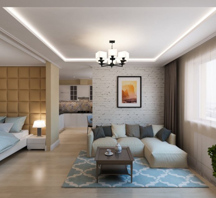 Salón-dormitorio en un apartamento de una habitación de 50 m²