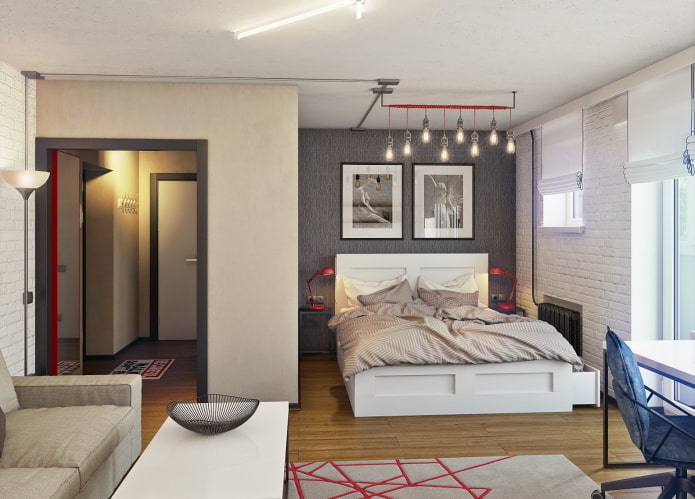 Disposición de muebles en un apartamento de una habitación con nicho