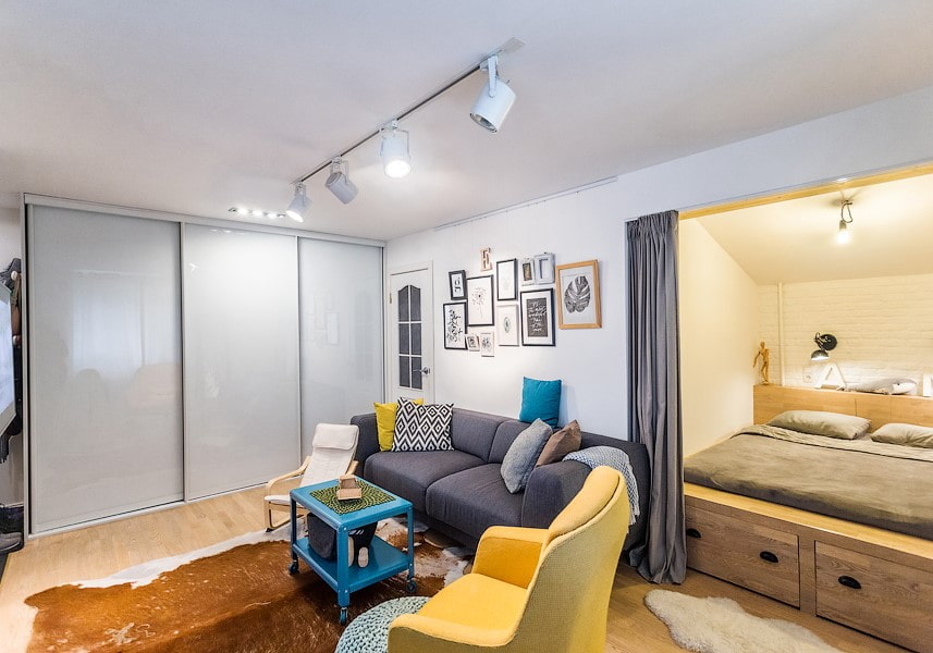 Diseño de un apartamento de una habitación con nicho: foto, distribución, distribución de los muebles