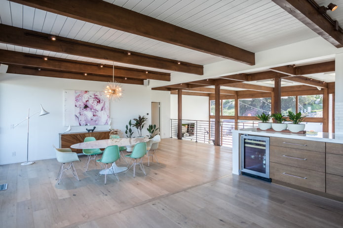 brown wood ceiling beams