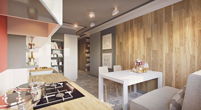 Cocina en el proyecto de un apartamento de una habitación de 43 m².