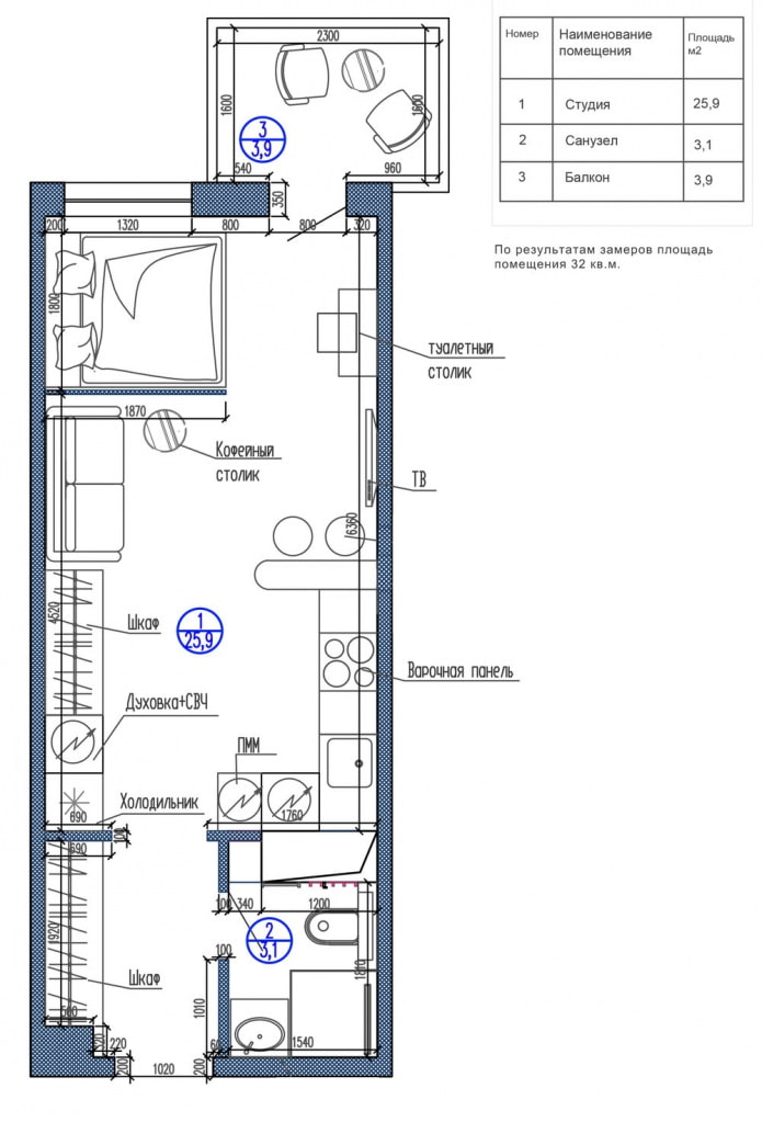 distribución del estudio de 29 m² con una mampara decorativa