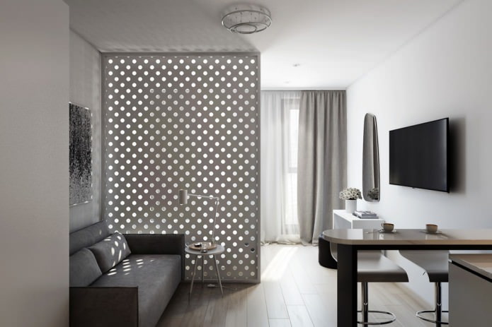 Proyecto de diseño de un estudio de 29 m² con mampara decorativa