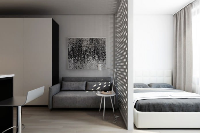 Proyecto de diseño de un estudio de 29 m² con mampara decorativa