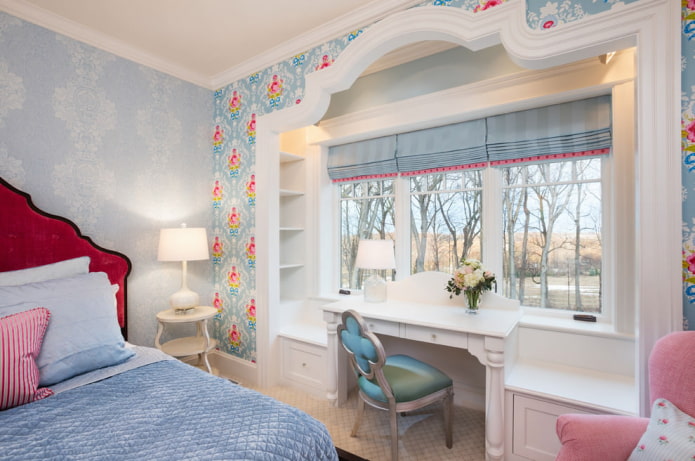 cortinas azules infantiles con rosa