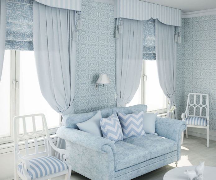 cortinas y papel pintado azules