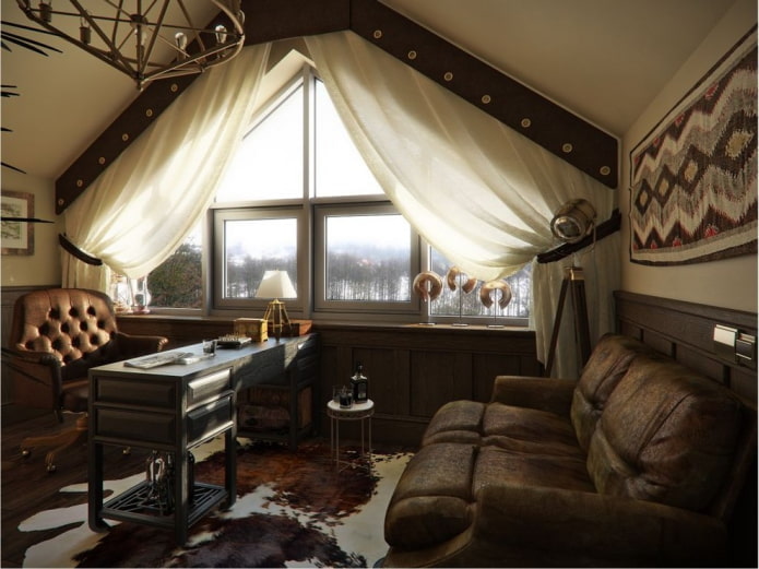 cortinas en una ventana trapezoidal