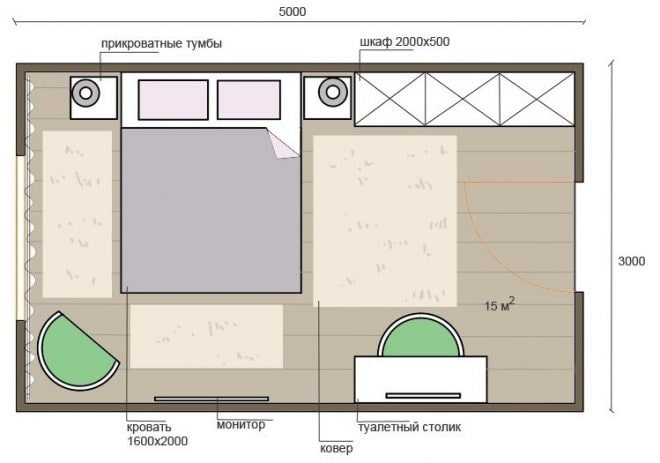 diseño de dormitorio de 15 m²