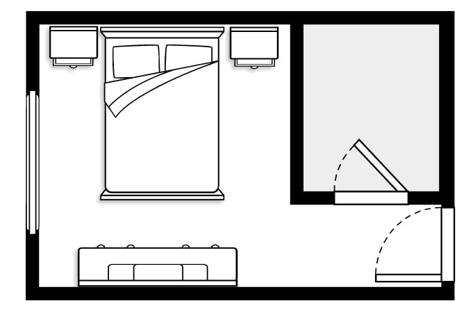 Plano de dormitorio con vestidor
