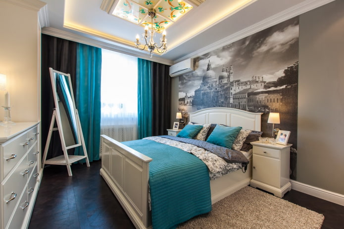 papel pintado fotográfico detrás de la cama