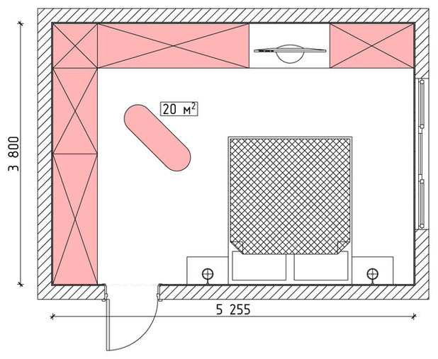 diagrama de la habitación de 20 metros