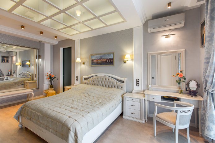 papel pintado gris en el dormitorio