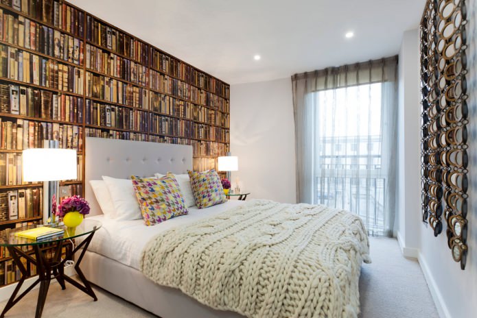 Papel pintado 3D con libros en el dormitorio