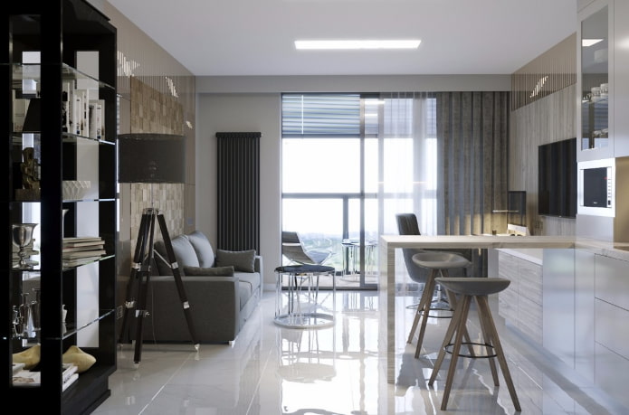 interior de un estudio con balcón