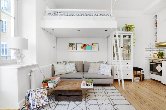 interior de un apartamento tipo estudio de dos niveles