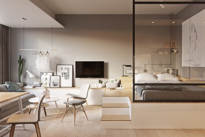 Disposición de los muebles en el interior de un apartamento tipo estudio