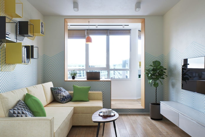 Interior de un estudio con balcón