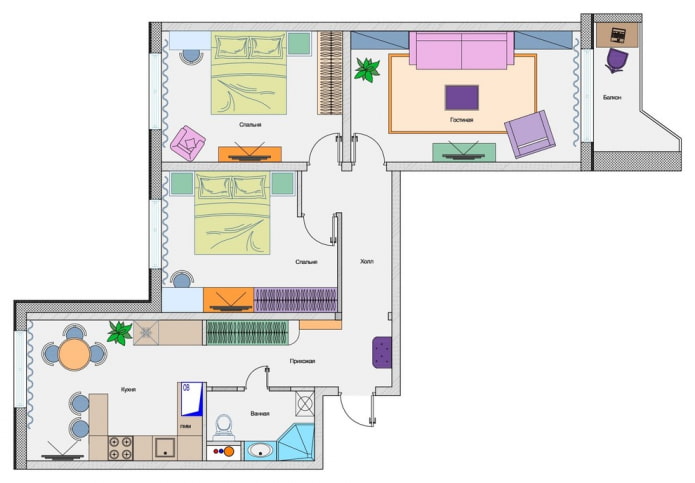 Un apartamento de tres habitaciones con un estudio en el balcón