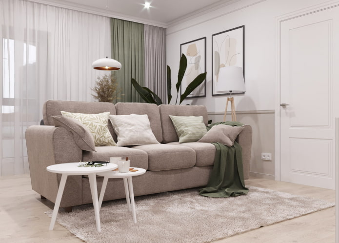 Sala de estar en un apartamento de tres habitaciones de estilo europeo