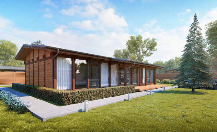 Casa de una planta con entramado de madera