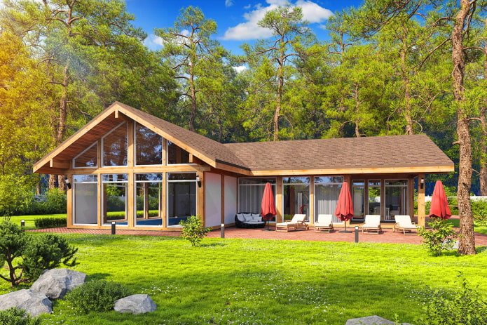 Casa de una planta con entramado de madera