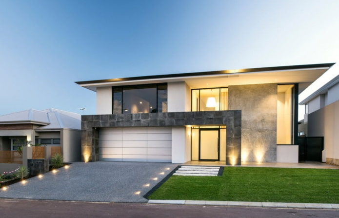 casa con techo plano en estilo de alta tecnología