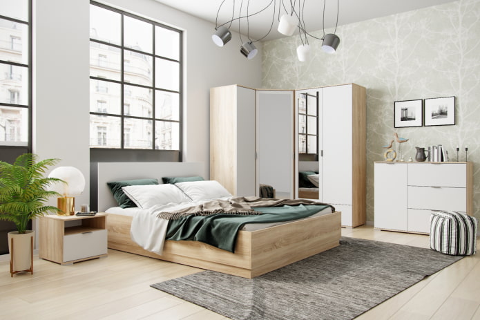 Conjunto de dormitorio roble Sonoma con blanco