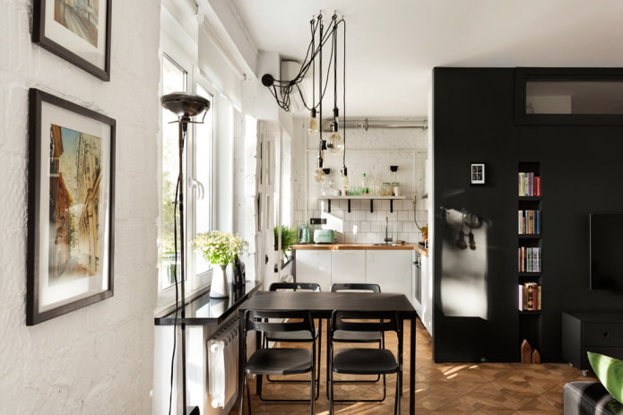 Cocina-salón en un estudio