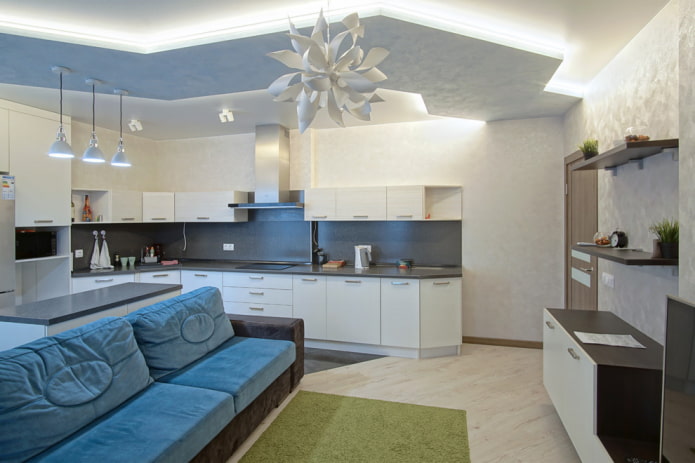 Diseño de dos niveles en el interior de una cocina-salón