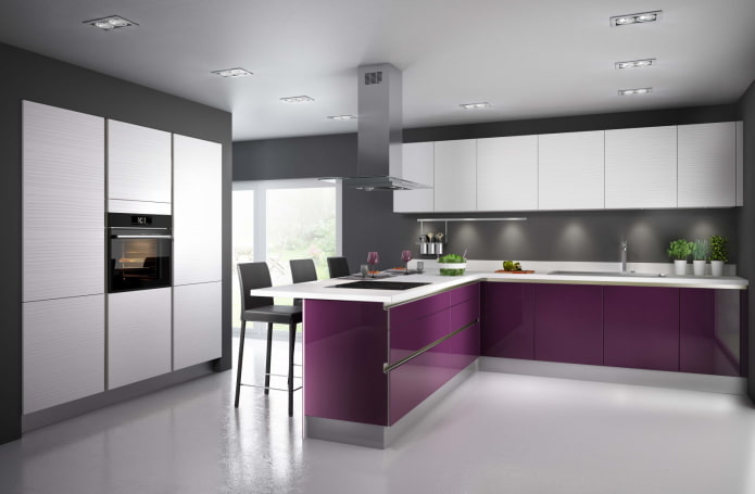 diseño de cocina en tonos gris violáceos