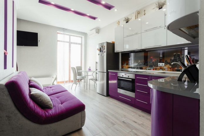 muebles de cocina en tonos morados