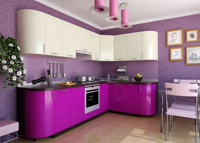 decoración de cocina en tonos morados