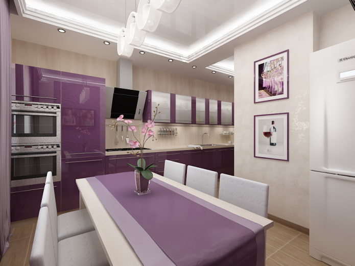 interior de cocina en tonos morados