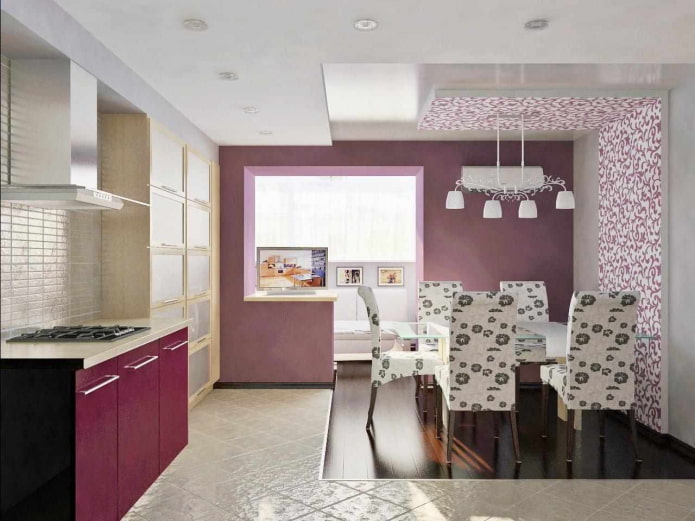 interior de cocina en tonos morados