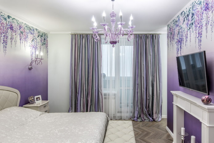 diseño interior de dormitorio lila