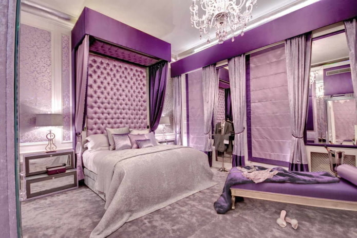 diseño interior de dormitorio lila