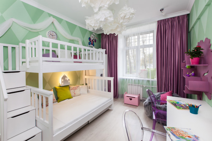 cortinas de satén en la habitación infantil