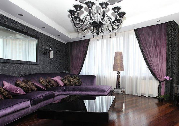 Cortinas gruesas negras y moradas