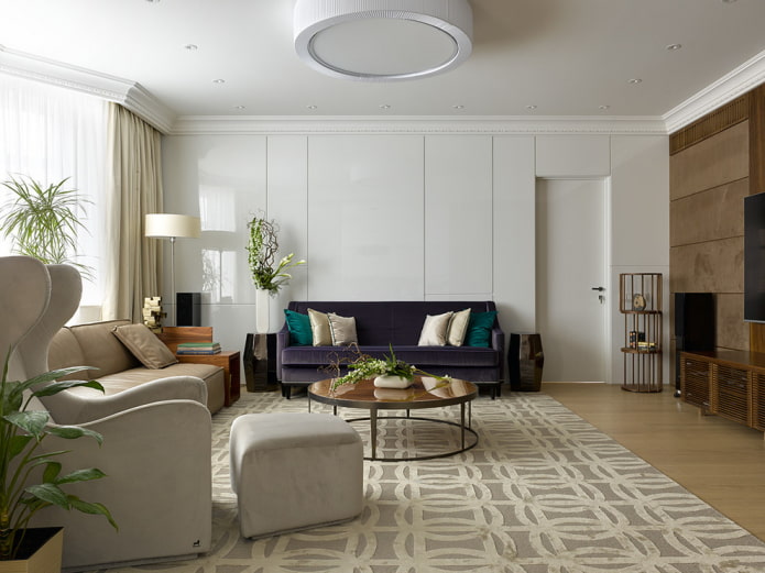 purple sofa with esmeralda pillows