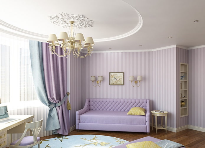 Sofá lavanda en la habitación de una niña
