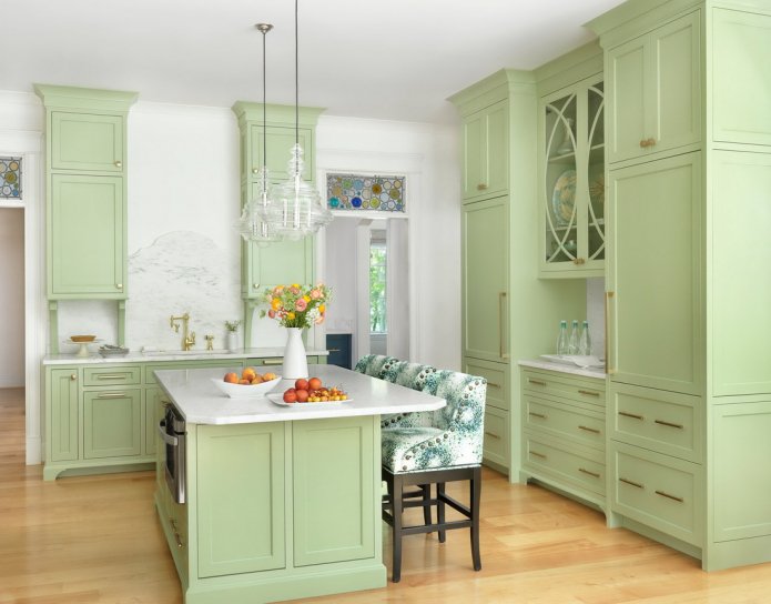 conjunto de cocina verde claro