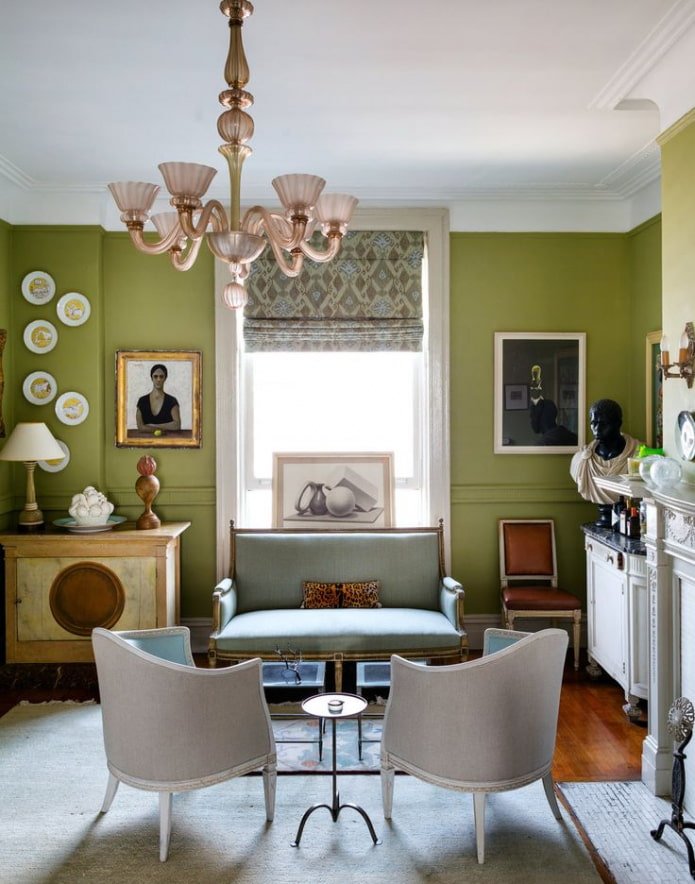 living room with green wall