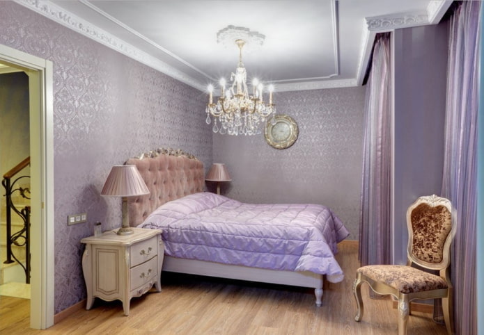 papel pintado morado en el dormitorio
